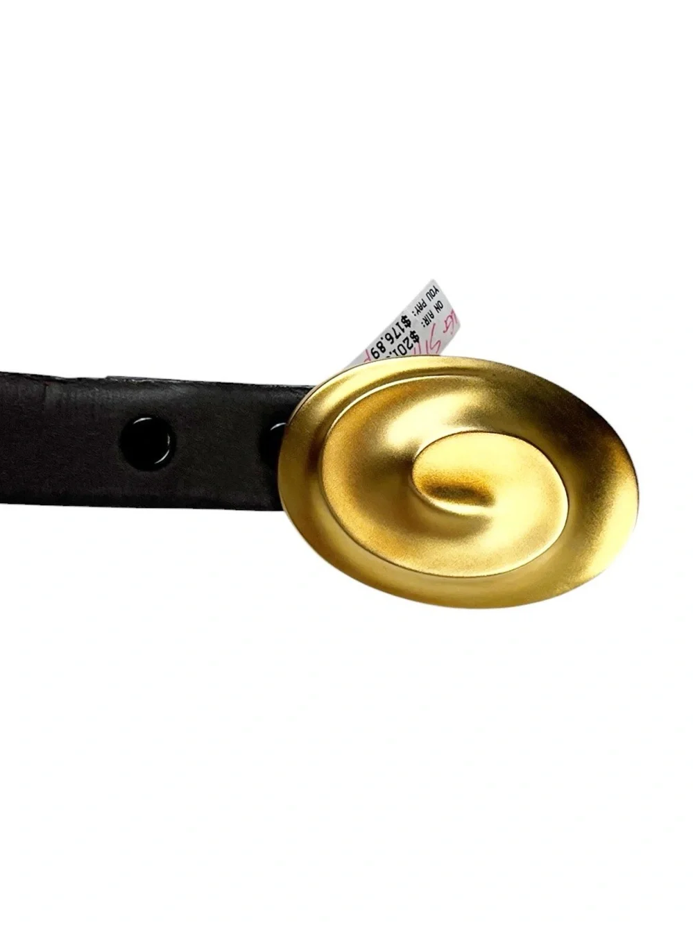 RLM STUDIO Earthy Brown Matte Leather Belt Goldtone Swirl Buckle Size Large